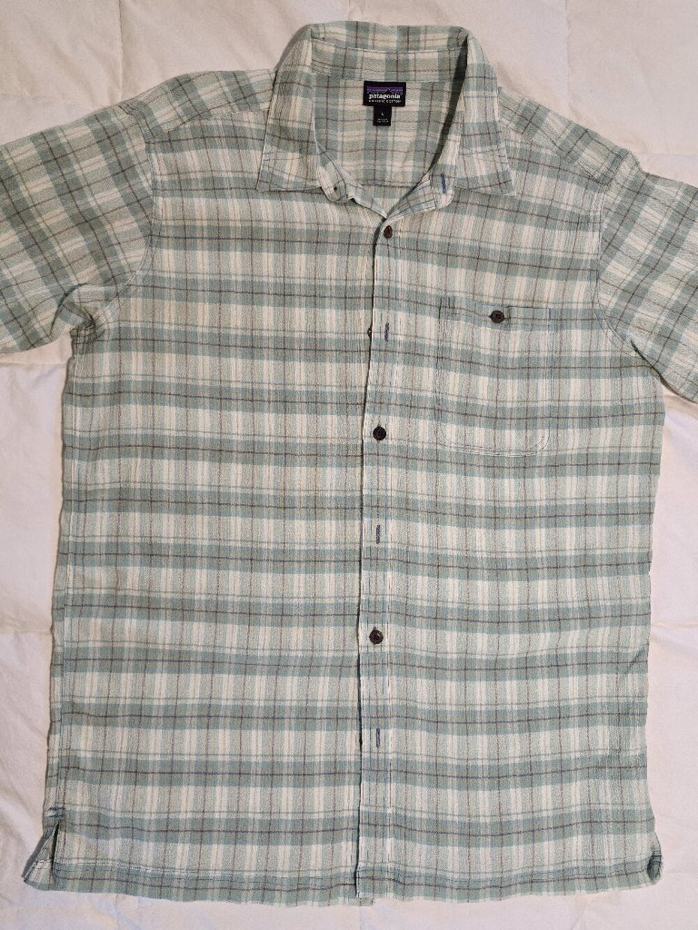 Patagonia SS Green Plaid Button Down Shirt - L